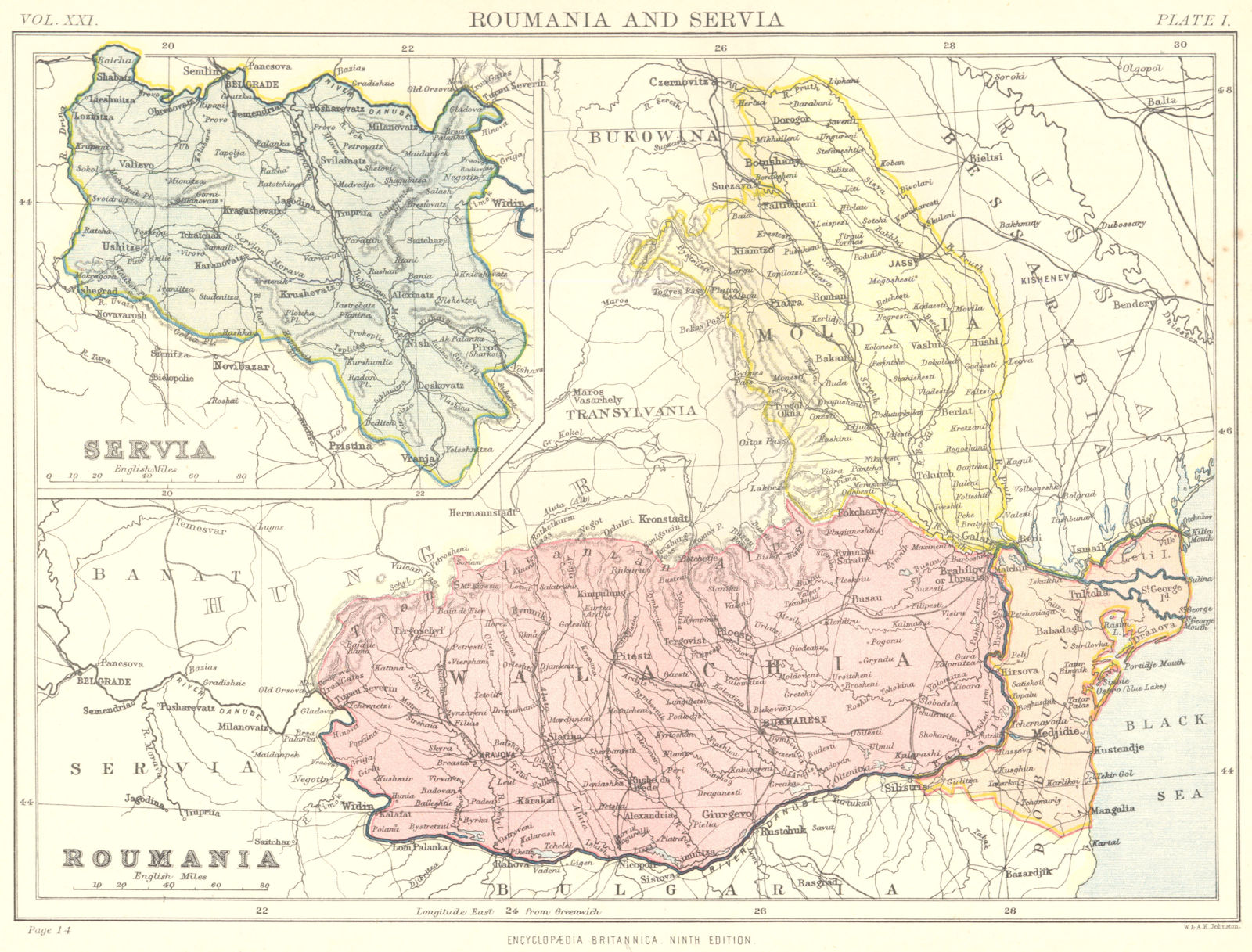 Associate Product ROMANIA SERBIA.Roumania Servia.Wallachia Dobrudja Moldavia.Britannica 1898 map