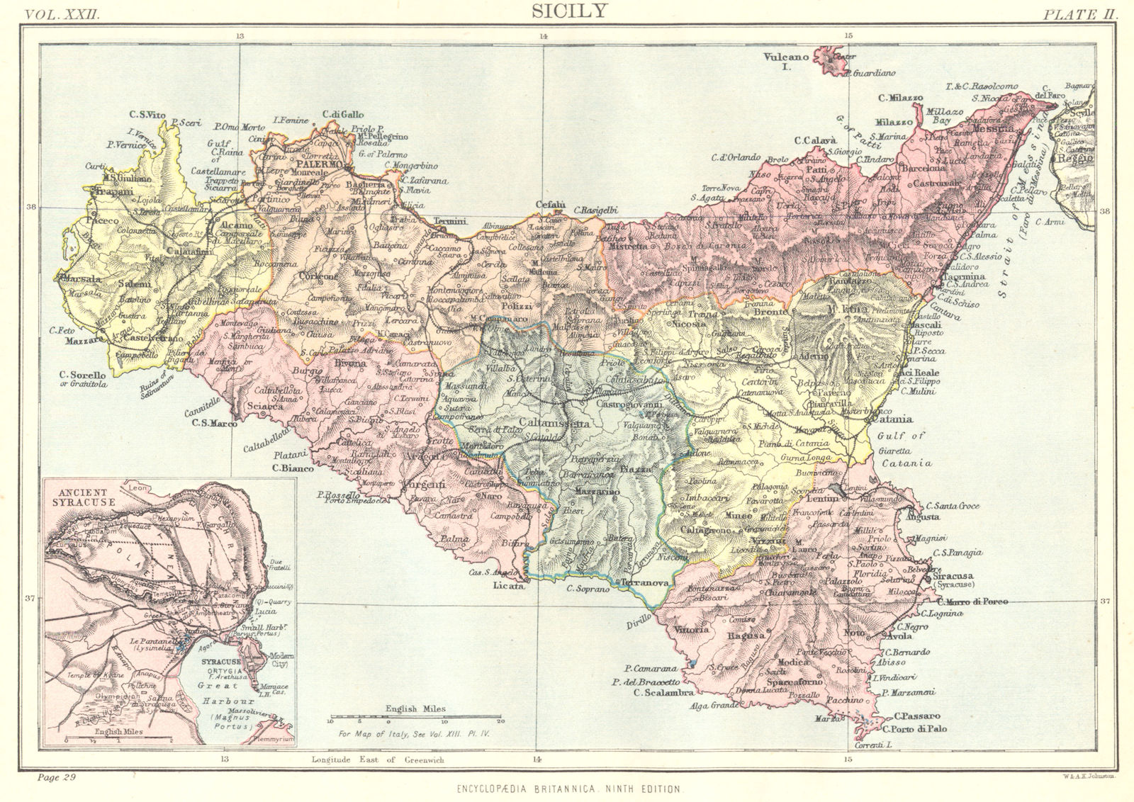 Associate Product ITALY. Sicily; Inset Ancient Syracuse. Britannica 9th edition 1898 old map