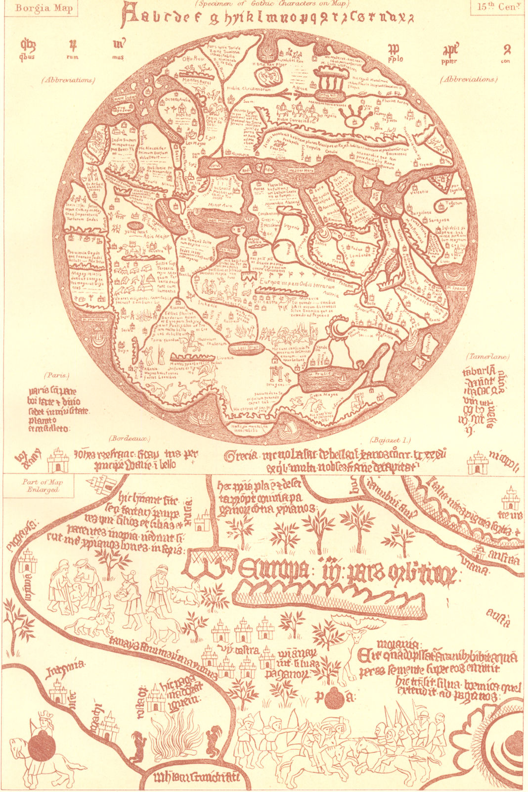 BORGIA MAP OF THE WORLD. 15th century. Britannica 9th edition 1898 old