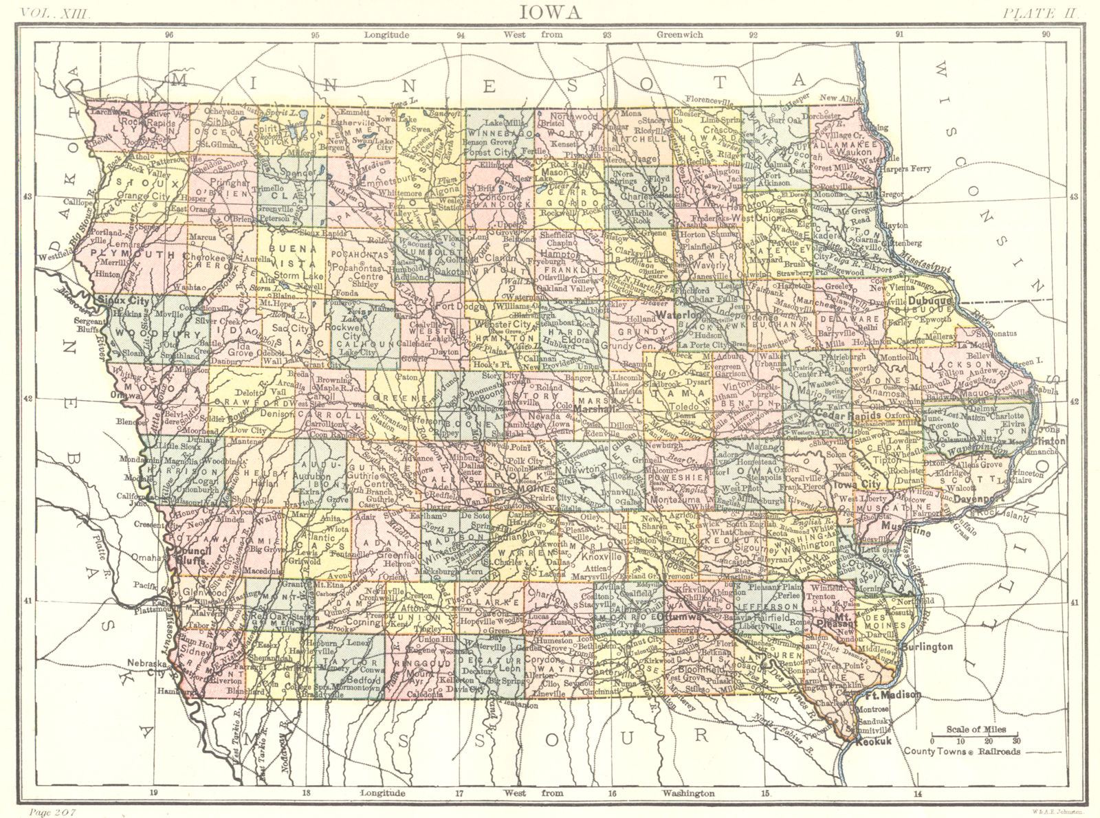 Associate Product IOWA. State map showing counties. Britannica 9th edition 1898 old antique