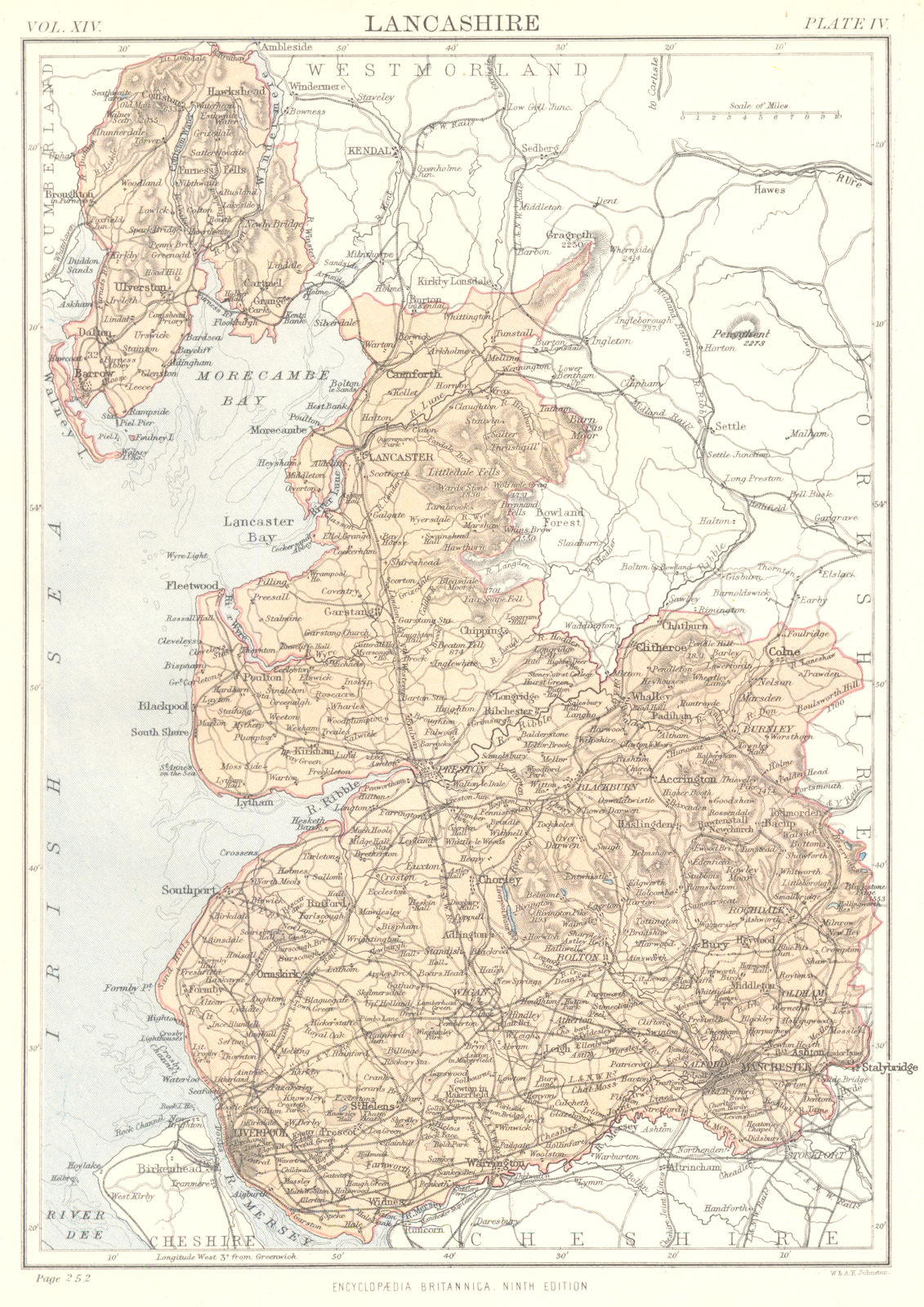 LANCASHIRE. Britannica 9th edition County map 1898 old antique plan chart