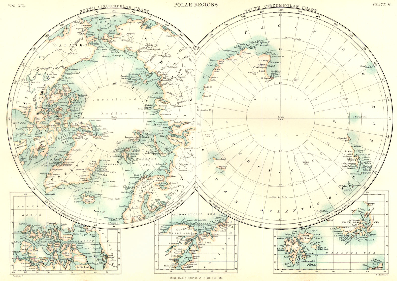 Associate Product POLAR REGIONS. North South Poles; Baffin land; Greenland; Barents sea. 1898 map