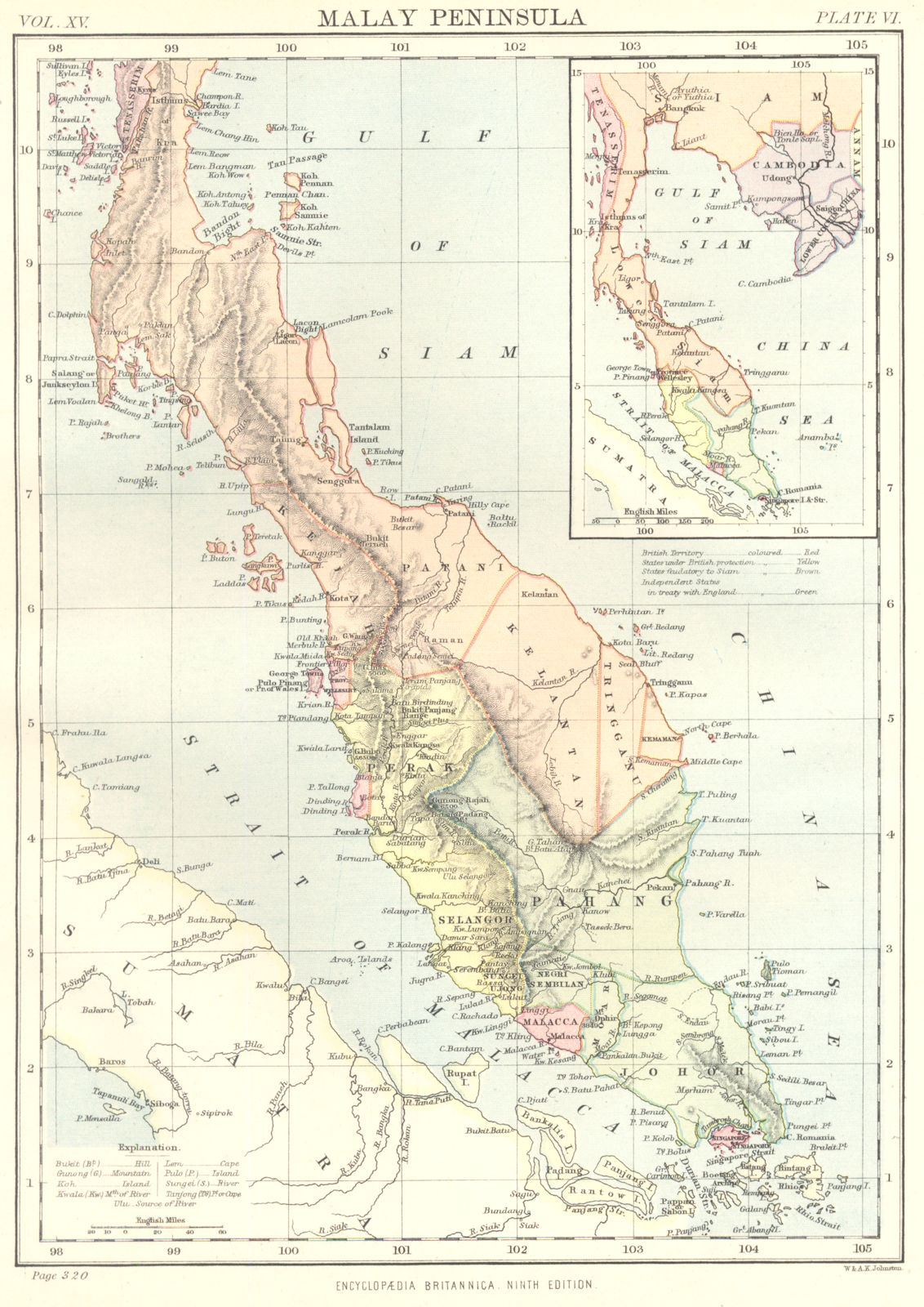 MALAY PENINSULA. Malaysia. States. Singapore; Inset Gulf of Thailand. 1898 map