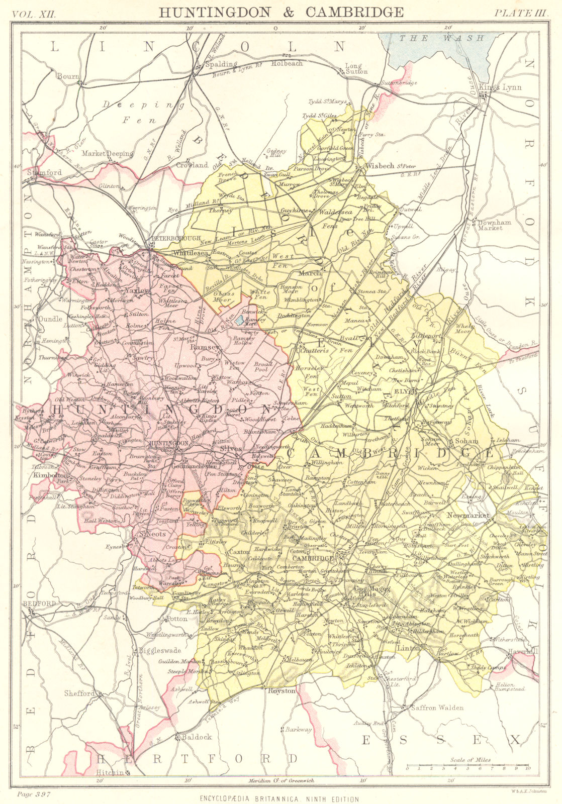 Associate Product CAMBRIDGESHIRE & HUNTINGDONSHIRE. Britannica 9th edition County map 1898