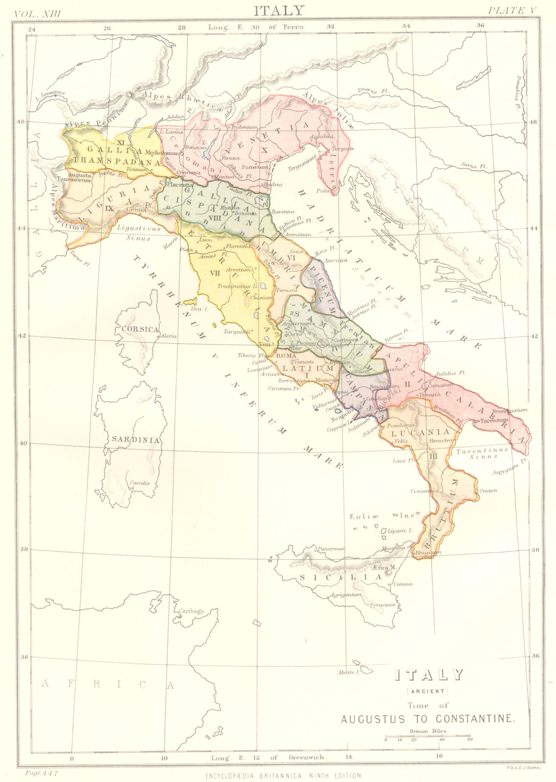 Associate Product ITALY ANCIENT.time of Augustus to Constantine. Britannica 9th edition 1898 map