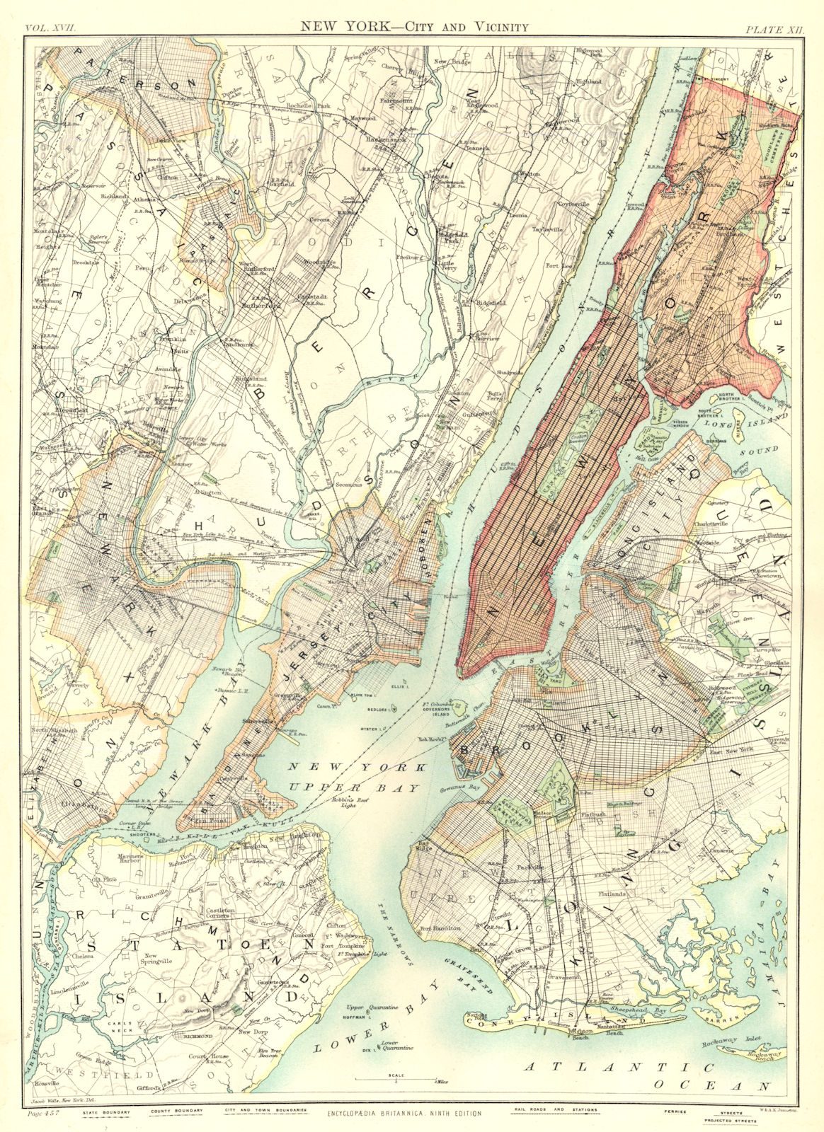 Associate Product NEW YORK. New York City & Vicinity. Manhattan. Jersey City. Britannica. 1898 map