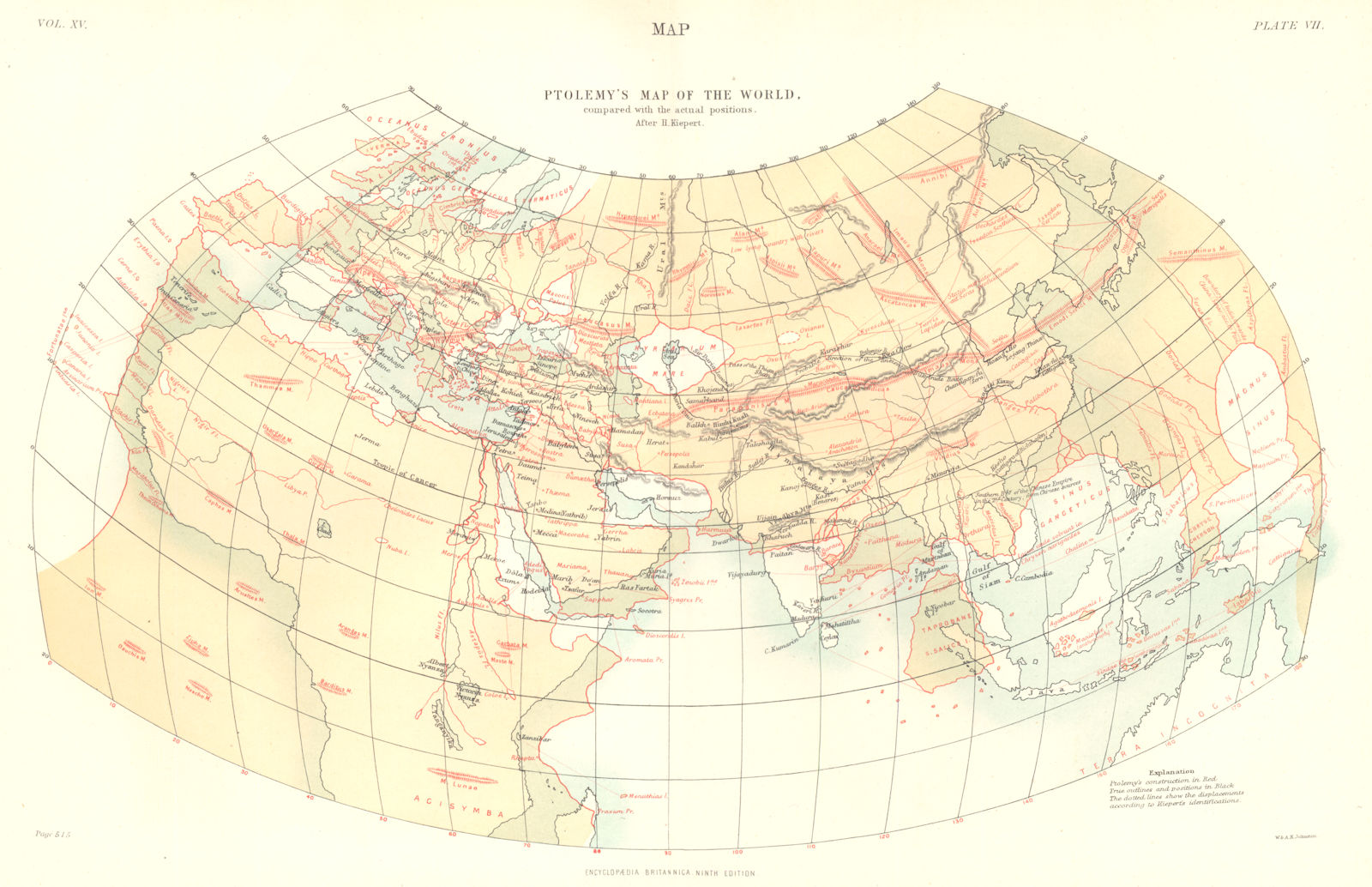 Associate Product PTOLEMY'S WORLD MAP. Compared with actual positions. Kiepert. Britannica 1898