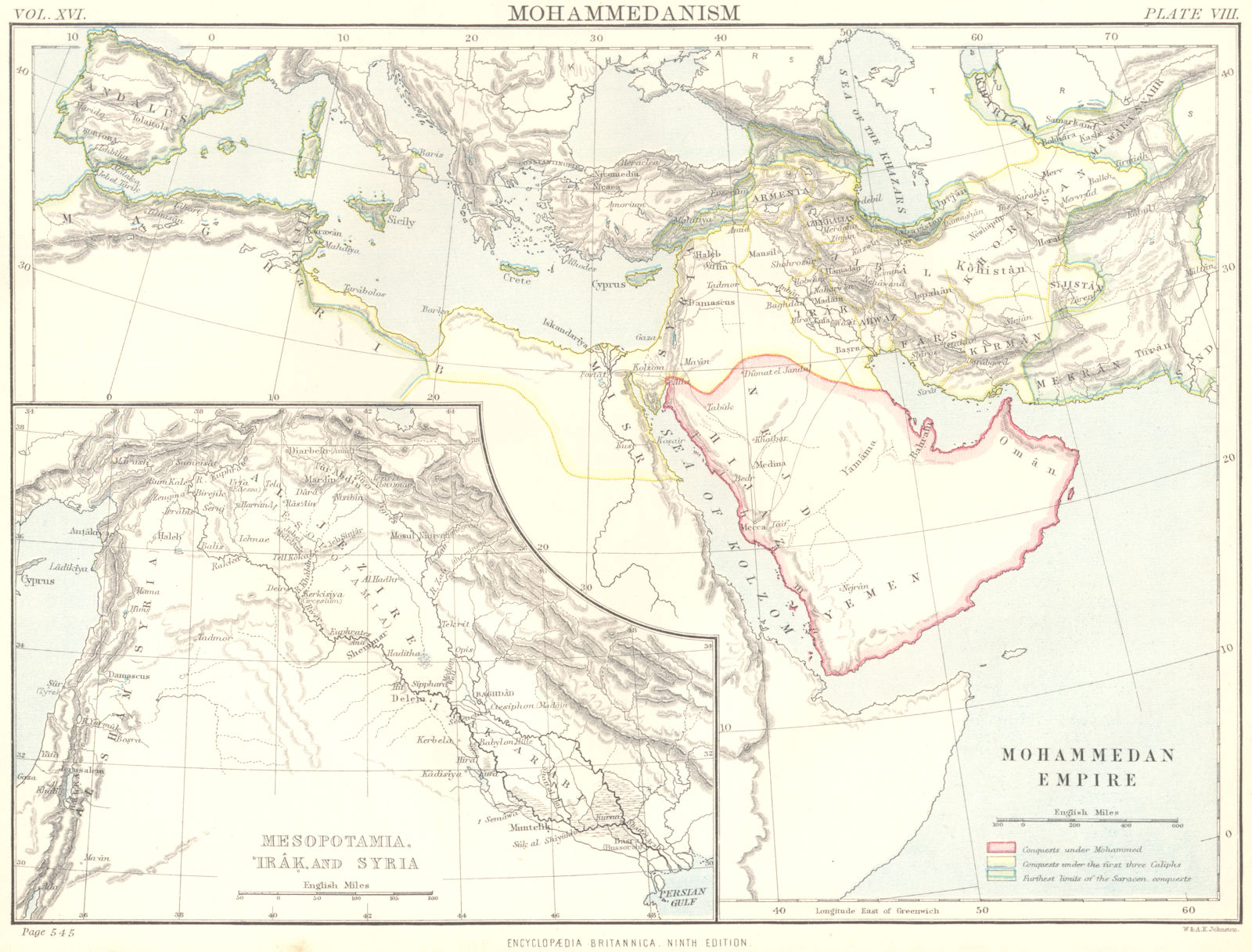 Associate Product MIDDLE EAST. Islam Muslim Empire; Inset map of Mesopotamia, Iraq & Syria. 1898