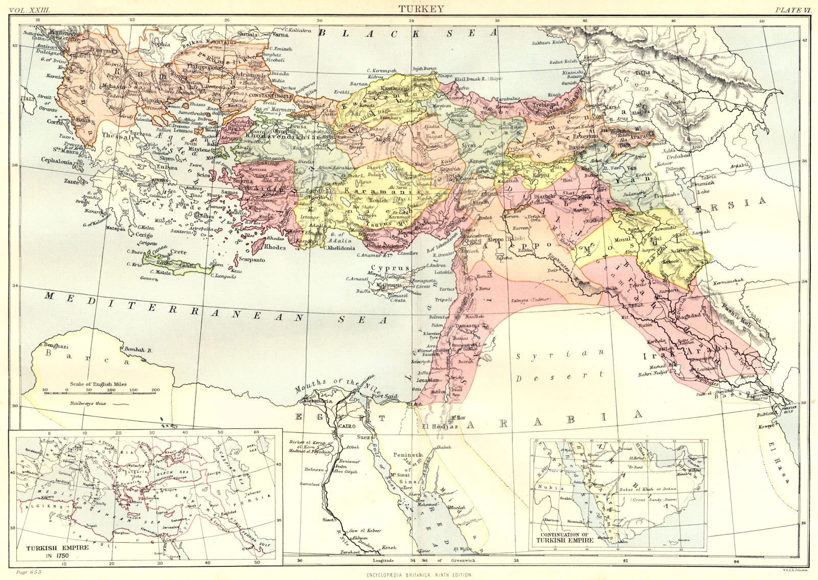 Associate Product TURKEY. Inset Turkish Ottoman empire in 1750. Britannica 9th edition 1898 map