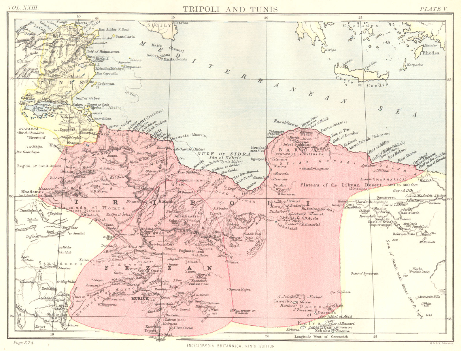 LIBYA TUNISIA. Tripoli and Tunis. Britannica 9th edition 1898 old antique map