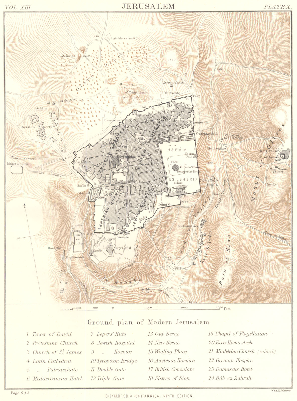 JERUSALEM. Modern Jerusalem. Israle Palestine. Britannica 9th edition 1898 map