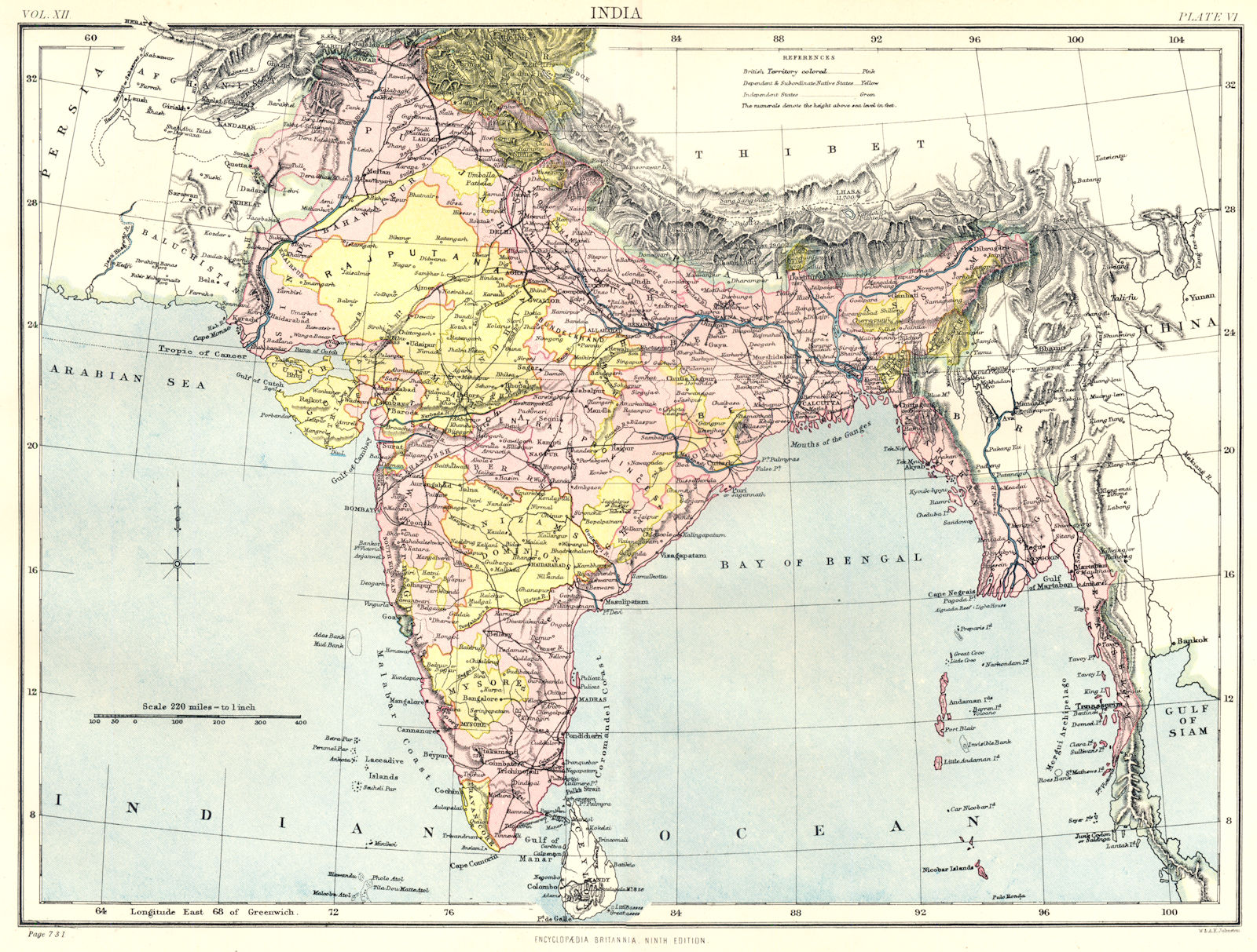 Associate Product INDIA. Showing British, Native & Independent states. Britannica 9th edi 1898 map