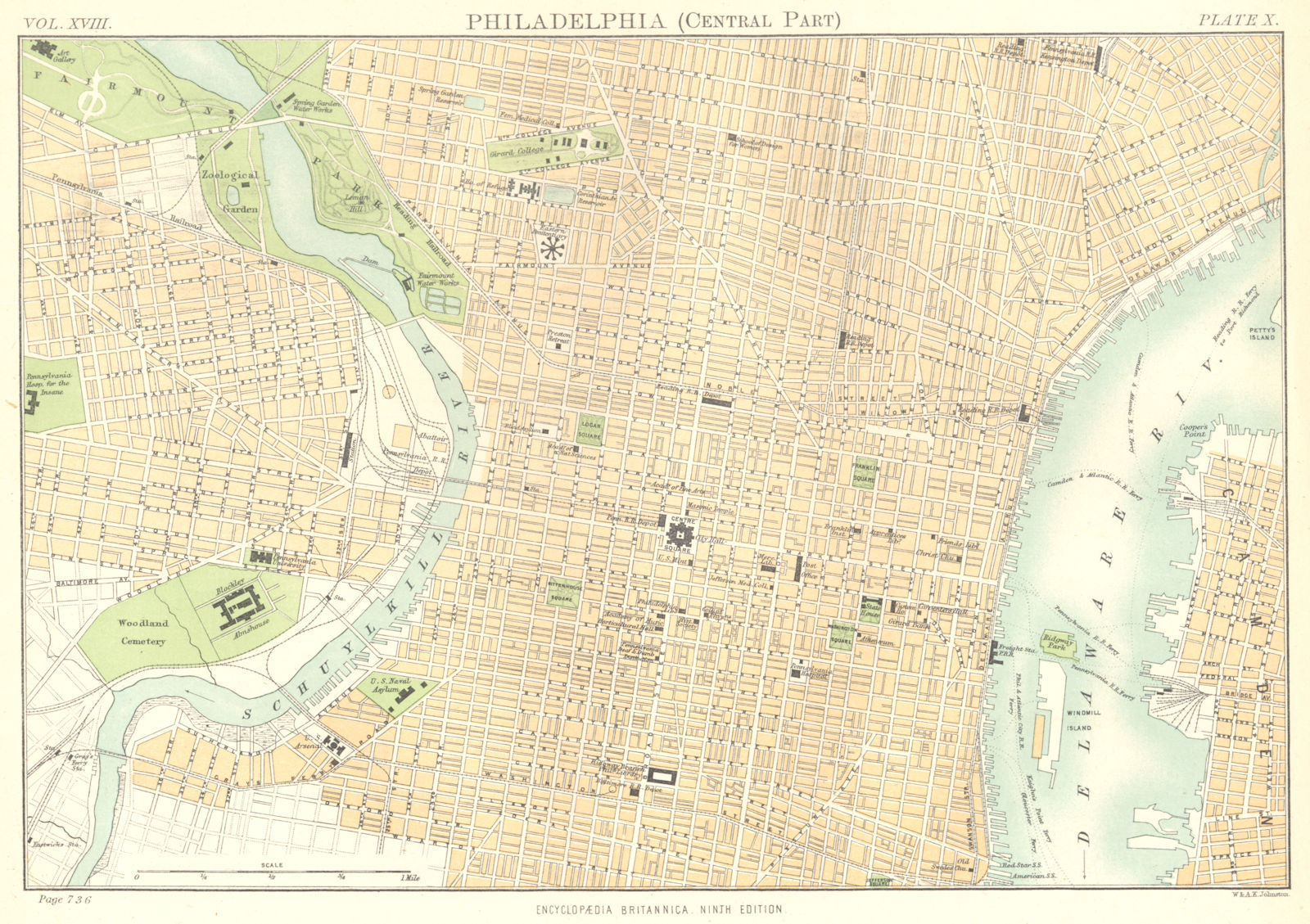 Associate Product PHILADELPHIA. City map plan. Central part. Pennsylvania. Britannica. 1898