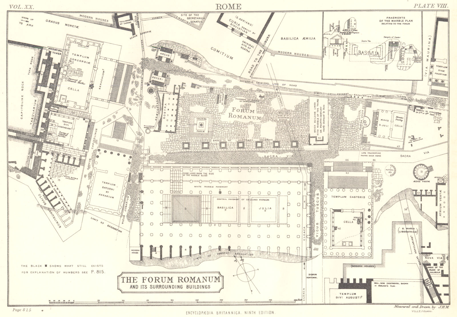 Associate Product ROME. Forum Romanum & surrounding buildings. Britannica 9th edition 1898 map