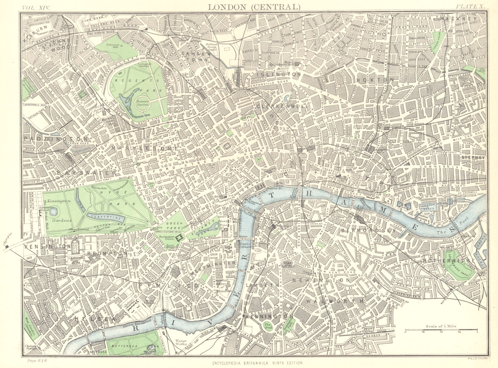 LONDON. London (Central) town city plan map . Britannica 9th edition 1898