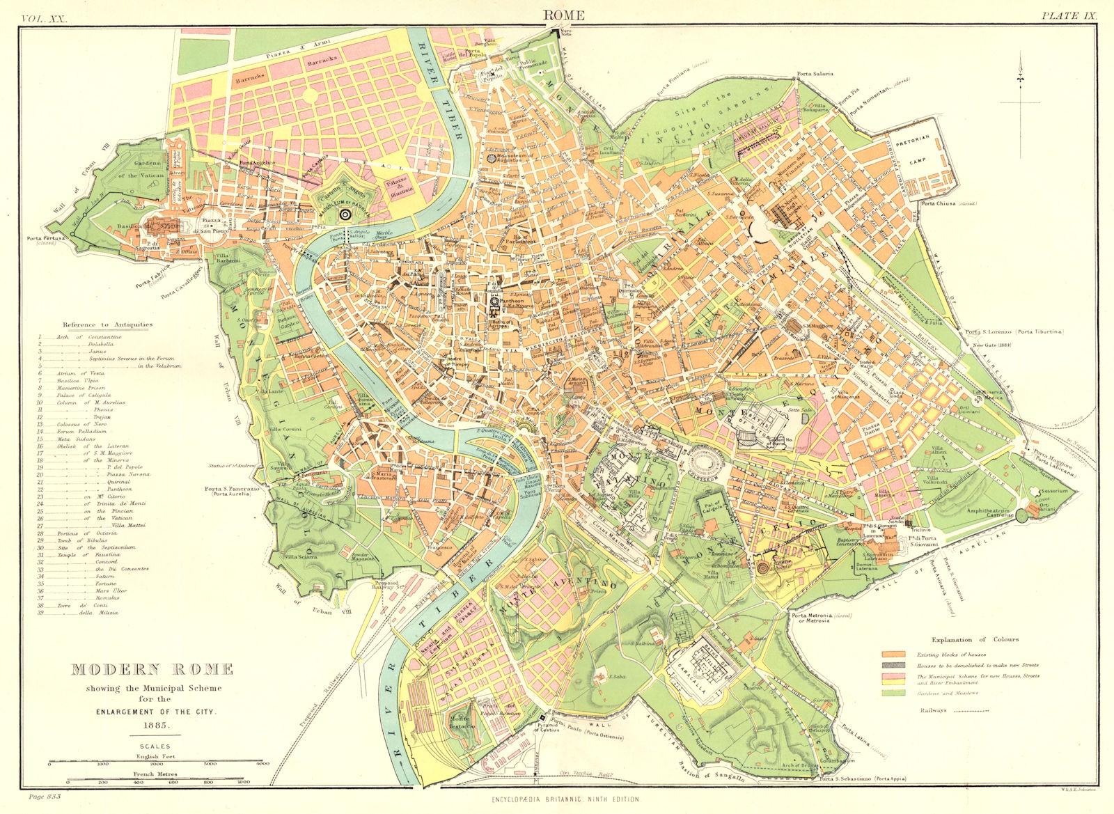 Associate Product MODERN ROME. Scheme for enlargement of city 1885.Britannica 9th edition 1898 map