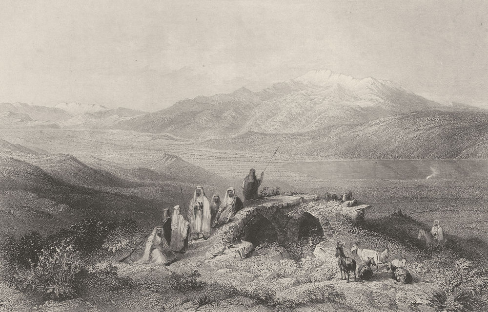 SYRIA. Palestine. Mt Hermon (Upper valley Jordan) . Goats.  1847 old print