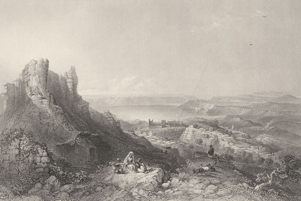 ISRAEL. Palestine. Lake Tiberias, Saphet.  1847 old antique print picture