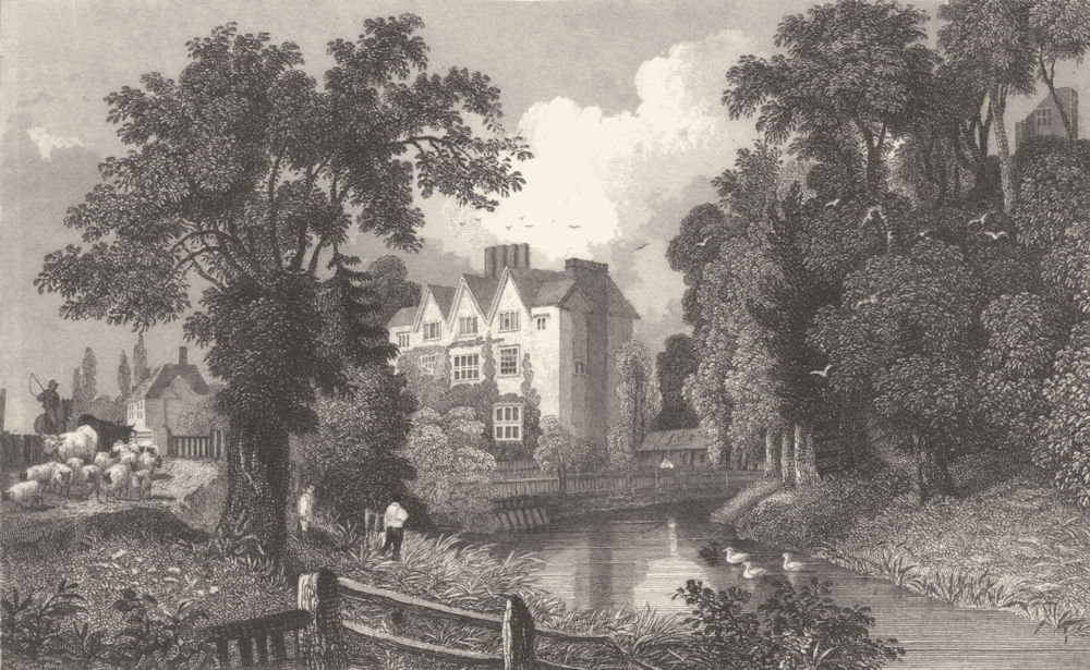 ONGAR. Moat Castle Castle House. river. cow. (Wright) 1834 old antique print