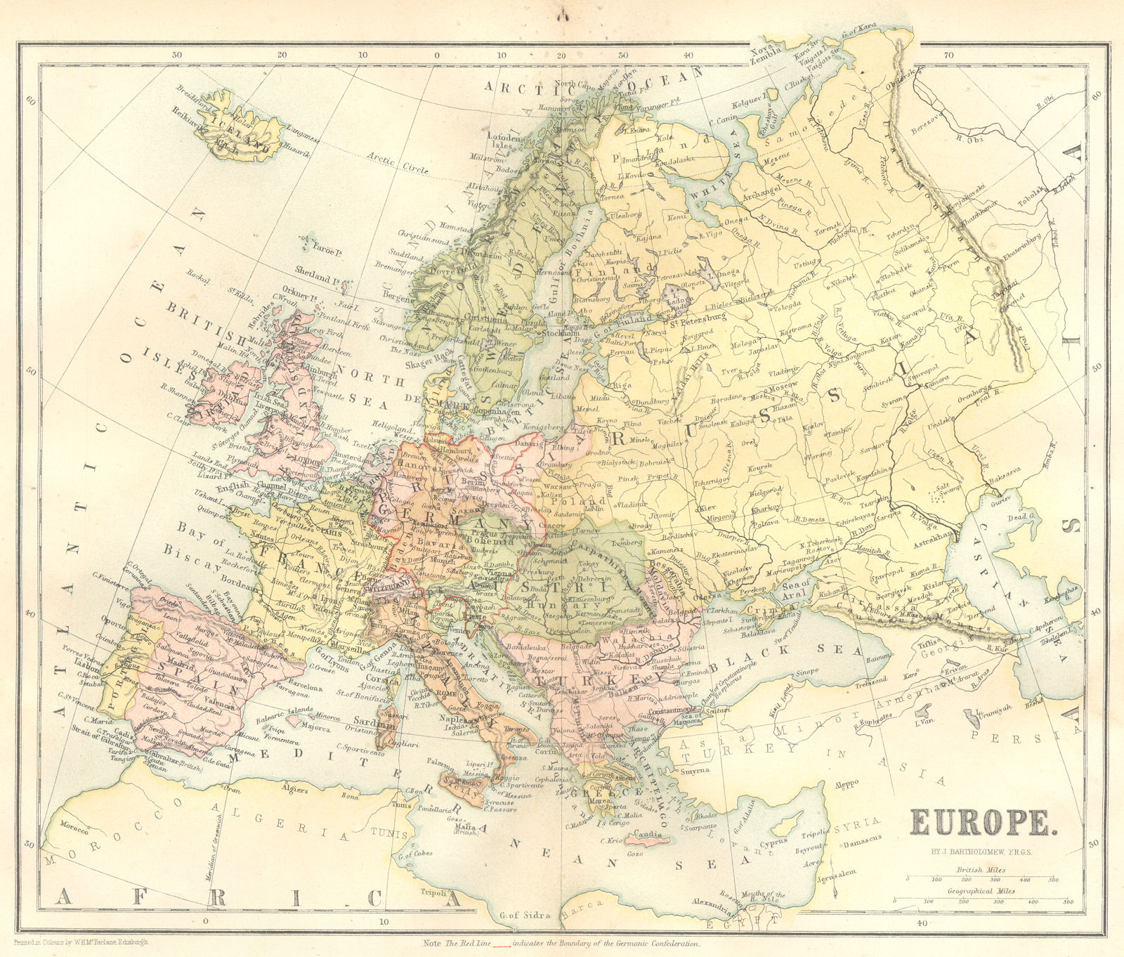 EUROPE. Europe 1864 old antique vintage map plan chart