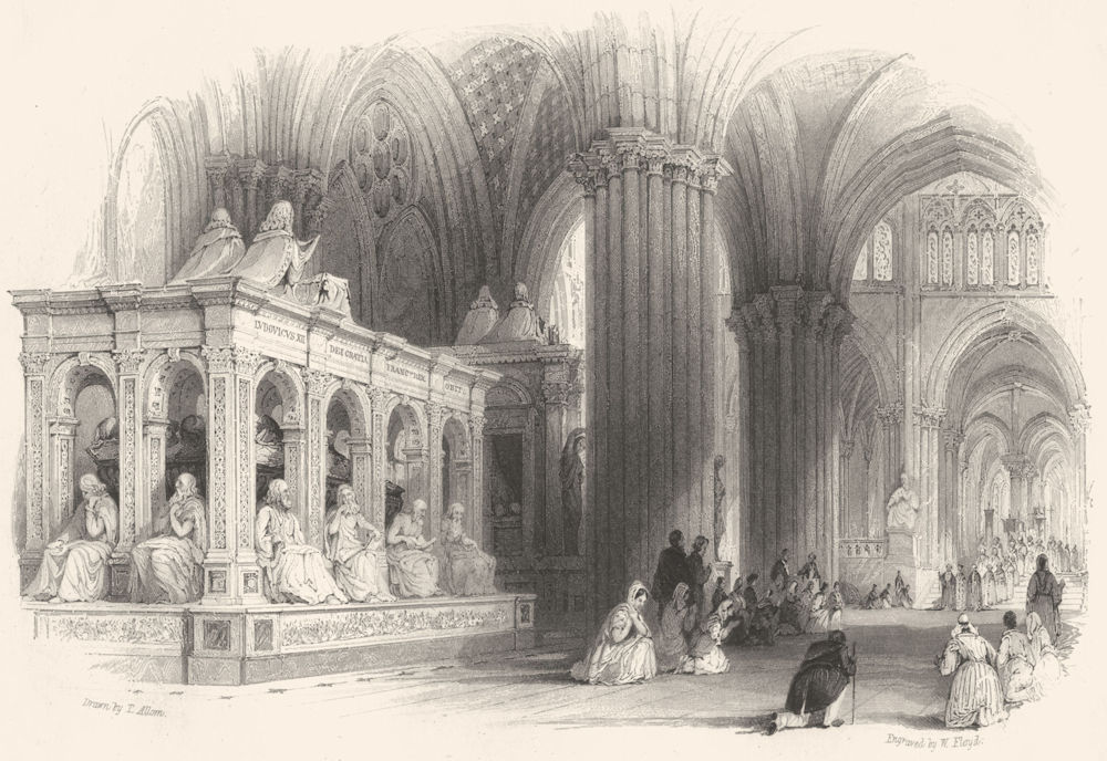 Associate Product PARIS. The Abbey Church of St. Denis Tomb of Louis XII. Allom 1845 old print