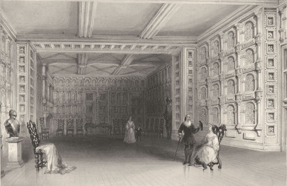 IRELAND. Interior of a Room at Malahide Castle Dublin. (Bartlett) c1840 print