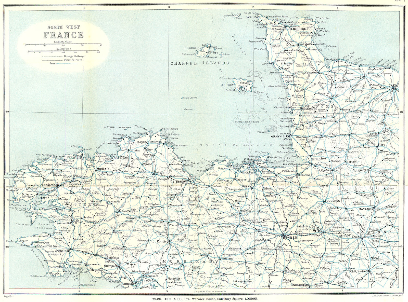 NORTH WEST FRANCE. Normandy Brittany & Channel Islands. WARD LOCK 1925 old map