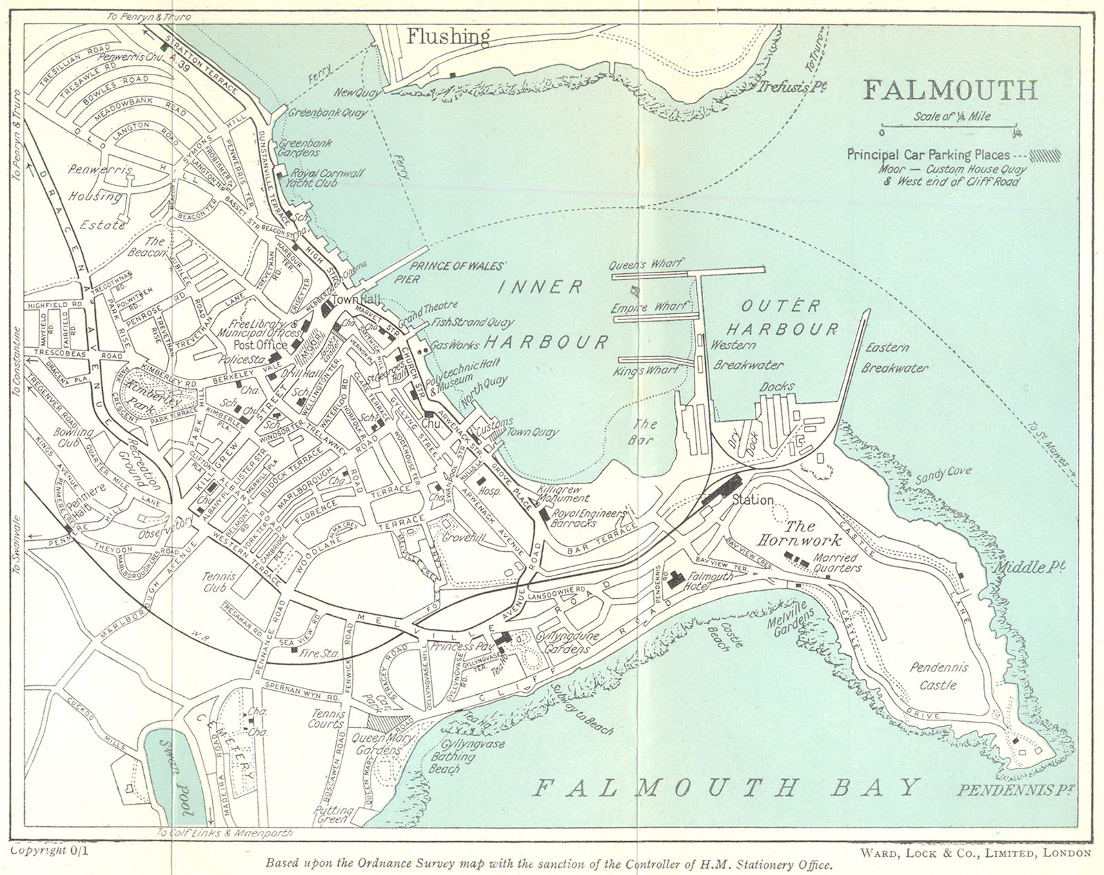 FALMOUTH vintage town/city Plan. Cornwall. WARD LOCK c1955 old vintage map
