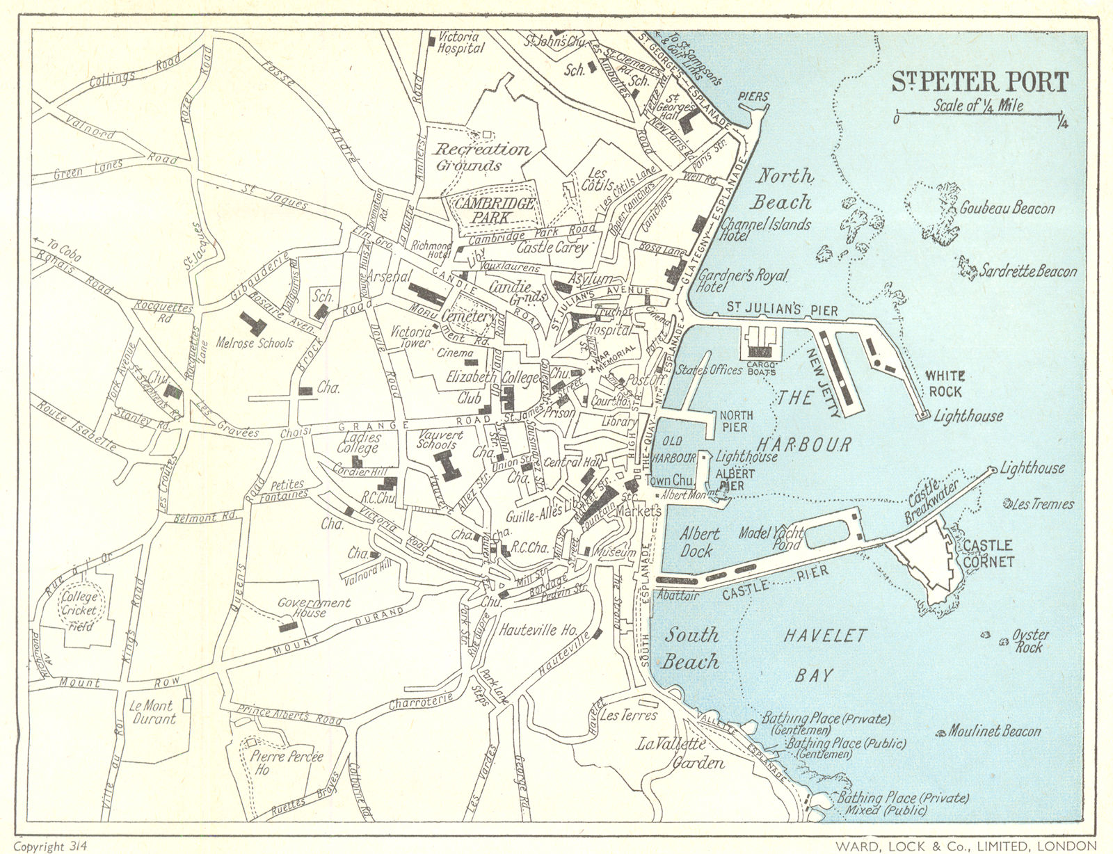 Associate Product ST PETER PORT vintage town plan. Guernsey Channel Islands. WARD LOCK c1967 map