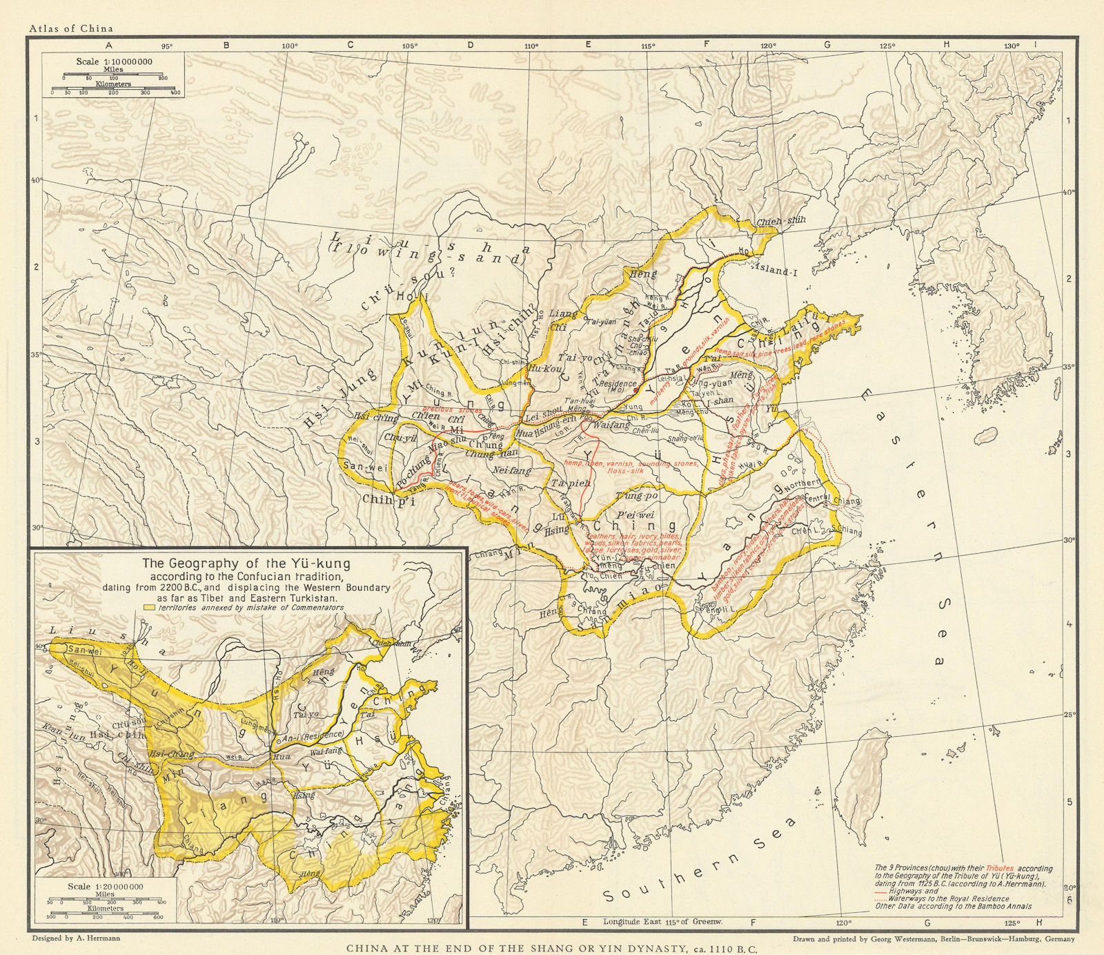 China at the end of Shang or Yin Dynasty c1110 BC. Yü-kung 2200 BC 1935 map