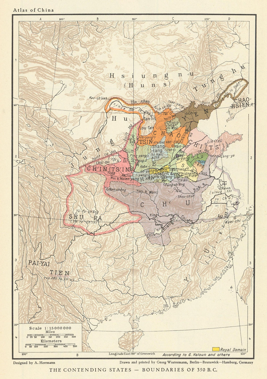 Associate Product China. The Contending States-Boundaries of 350 BC 1935 old vintage map chart