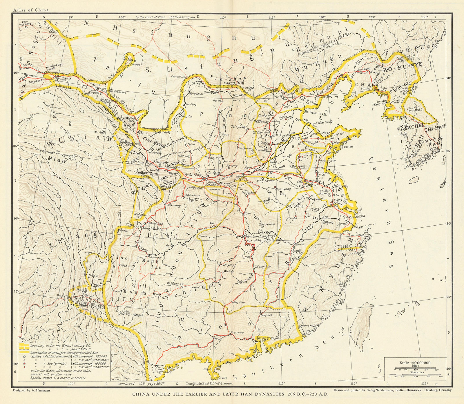 China under the Earlier & Later Han Dynasties 206 BC-220 AD 1935 old map