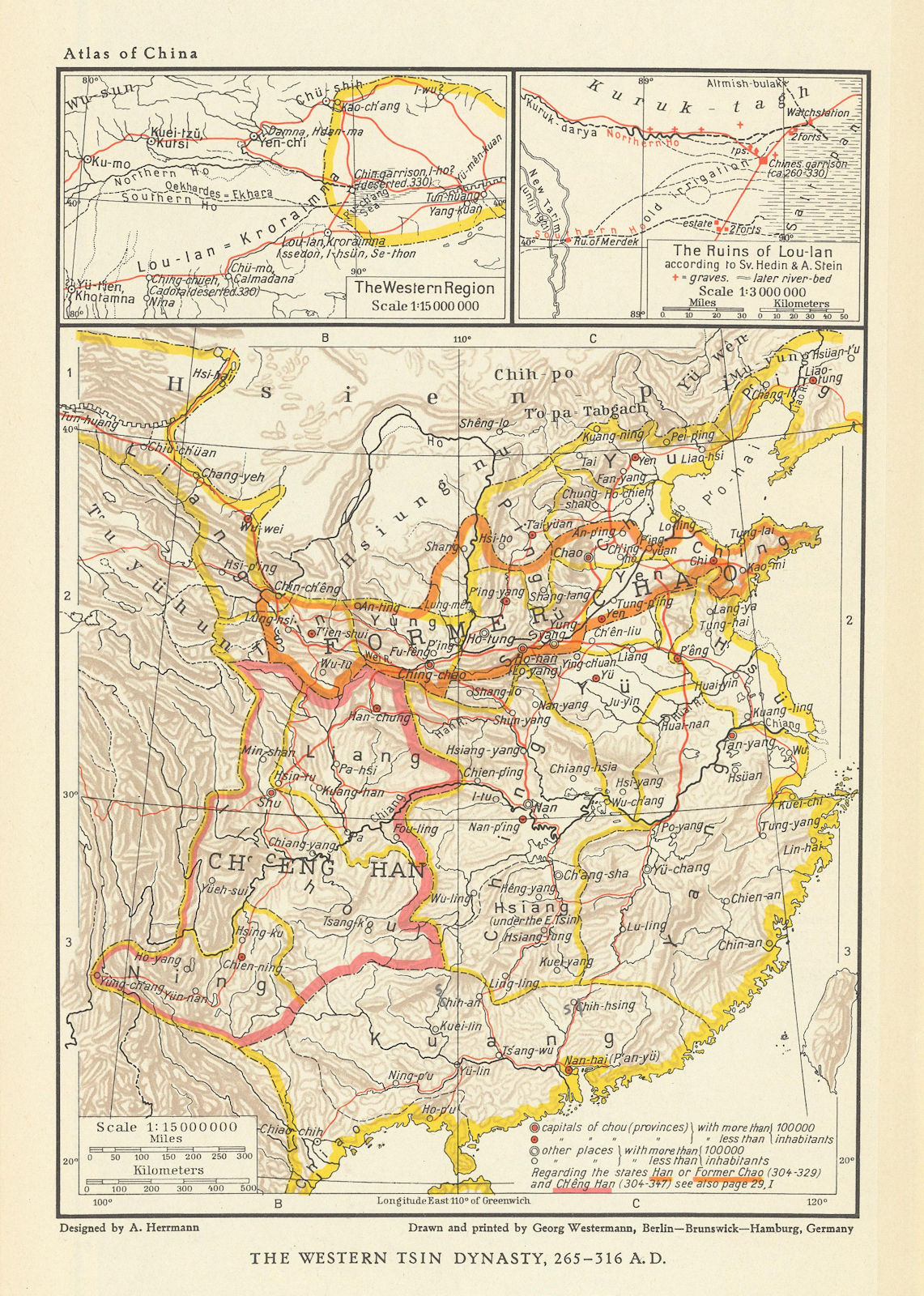 China. Western Jin Dynasty 265-316 AD. LouIan ruins 1935 old vintage map chart