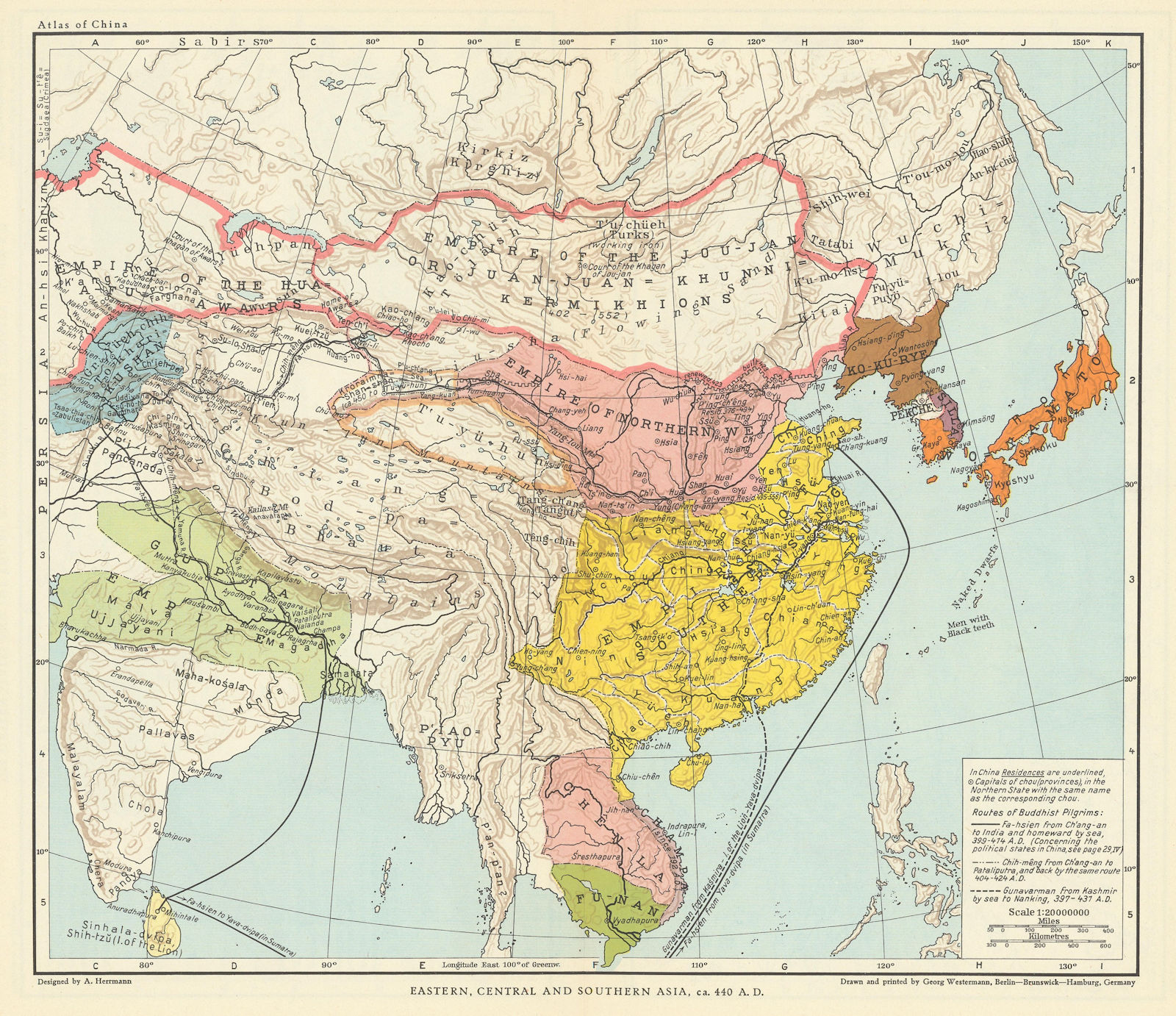 Associate Product Asia c440 AD Kushan Gupta Empire Wei Sung Ko-Ku-Rye Yamato Silla China 1935 map