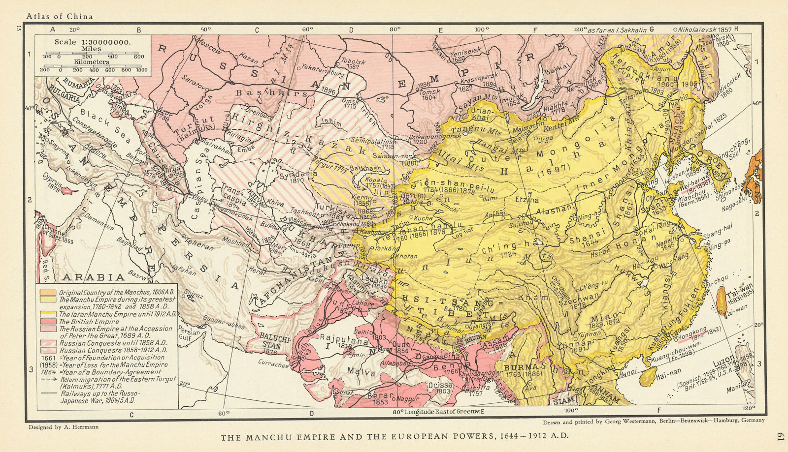 Associate Product China & Asia. Manchu Empire & European Powers 1644-1912 AD 1935 old map