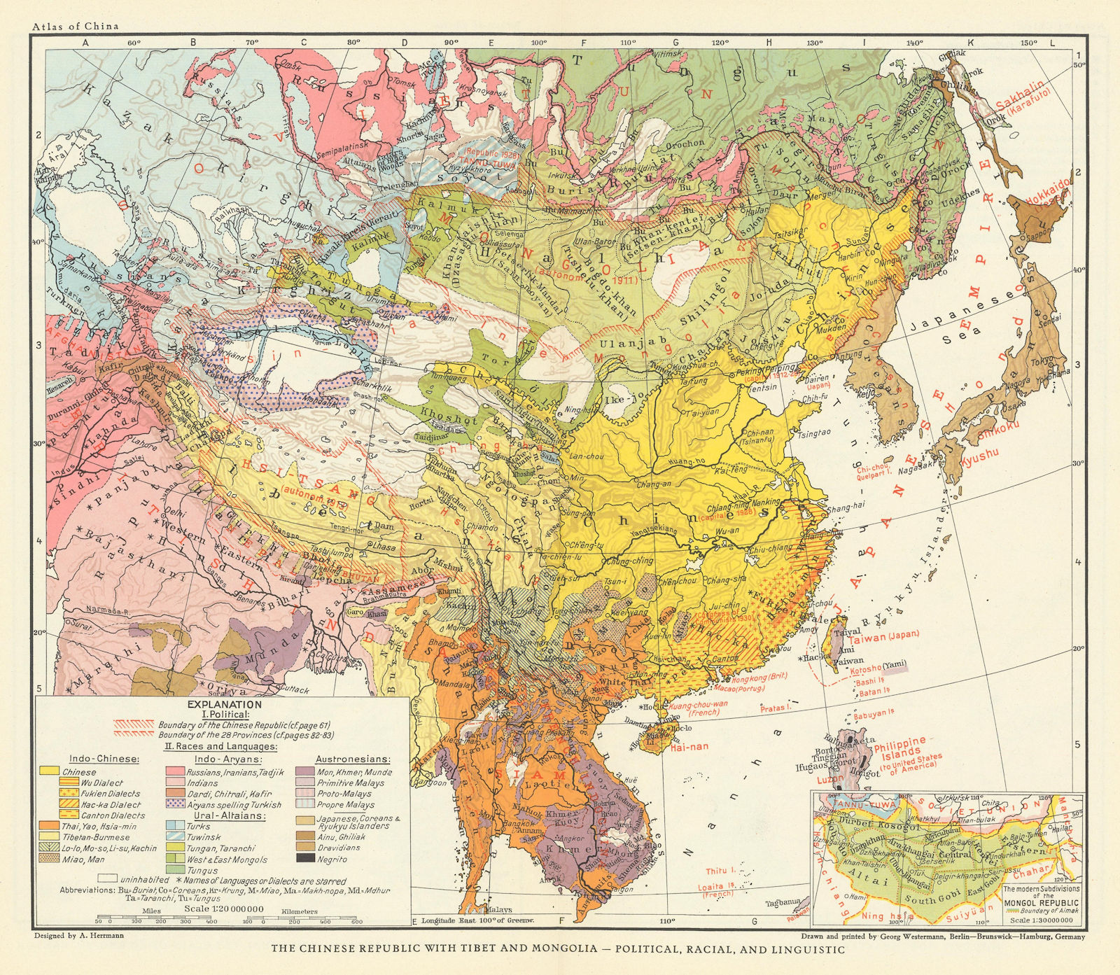 China & East Asia. Political Ethnic Racial Linguistic. Chinese Aryans 1935 map