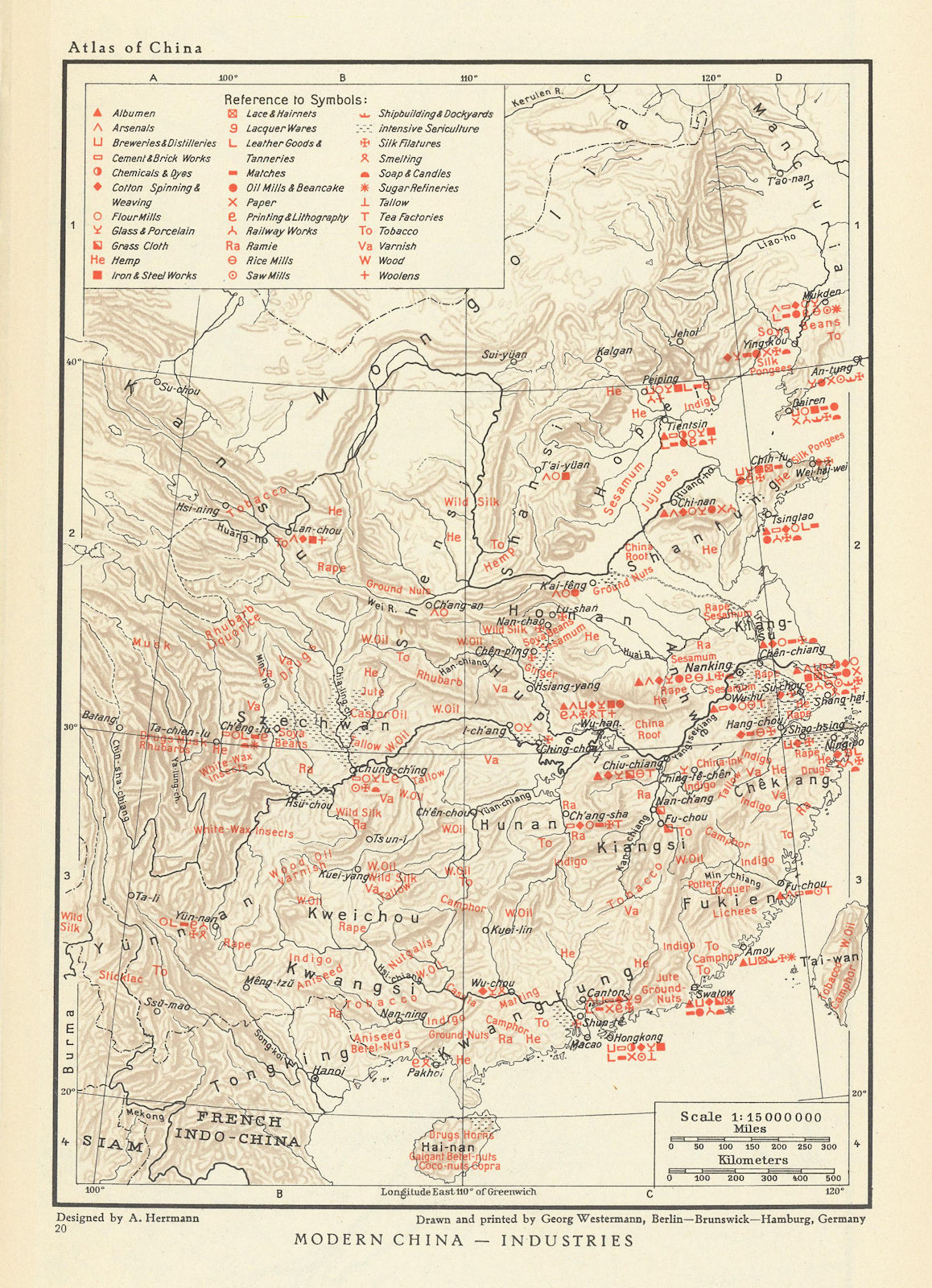 Associate Product Modern China - Industries. Agricultural & industrial products 1935 old map