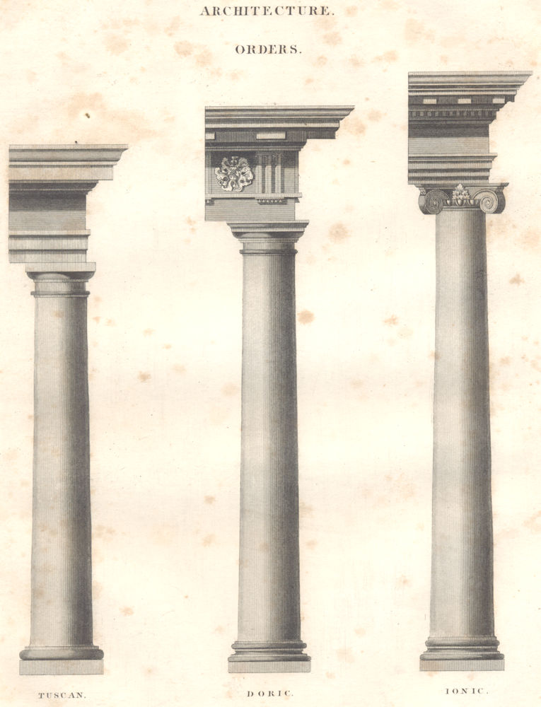 ARCHITECTURE ORDERS. Tuscan; Doric; Ionic columns. (Oxford Encyclopaedia) 1830