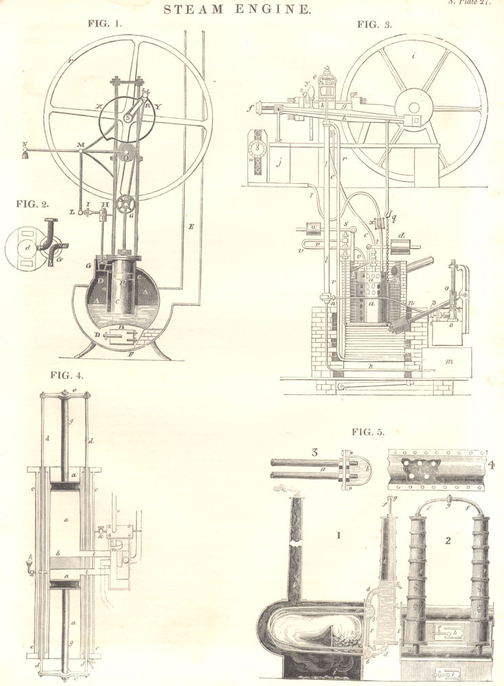 ENGINEERING. Steam Engine diagram. (Oxford Encyclopaedia) 1830 old print