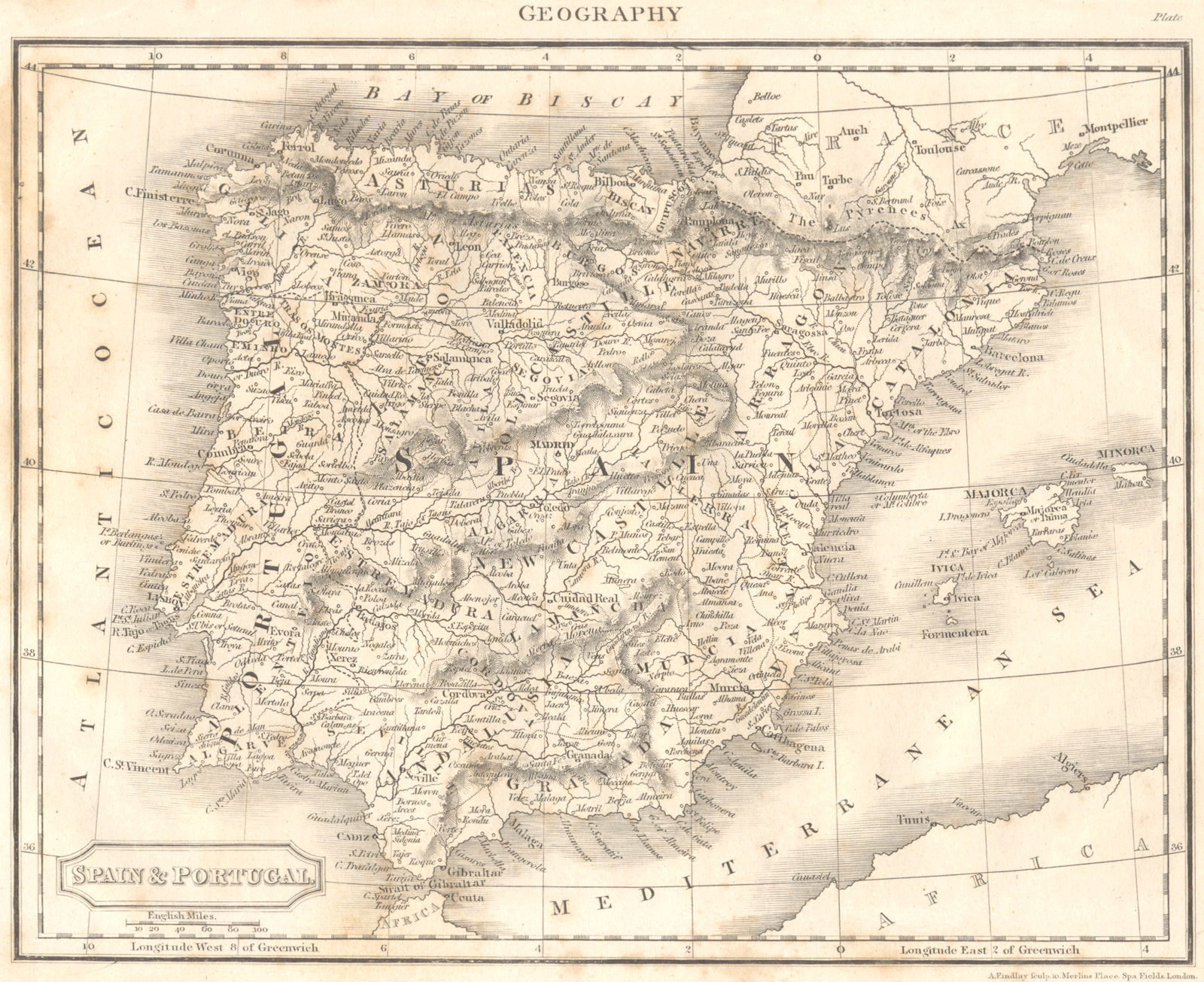 IBERIA. Spain & Portugal. (Oxford Encyclopaedia) 1830 old antique map chart