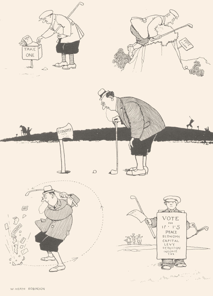 HEATH ROBINSON GOLF CARTOON. Propaganda to secure the golfing vote 1975 print