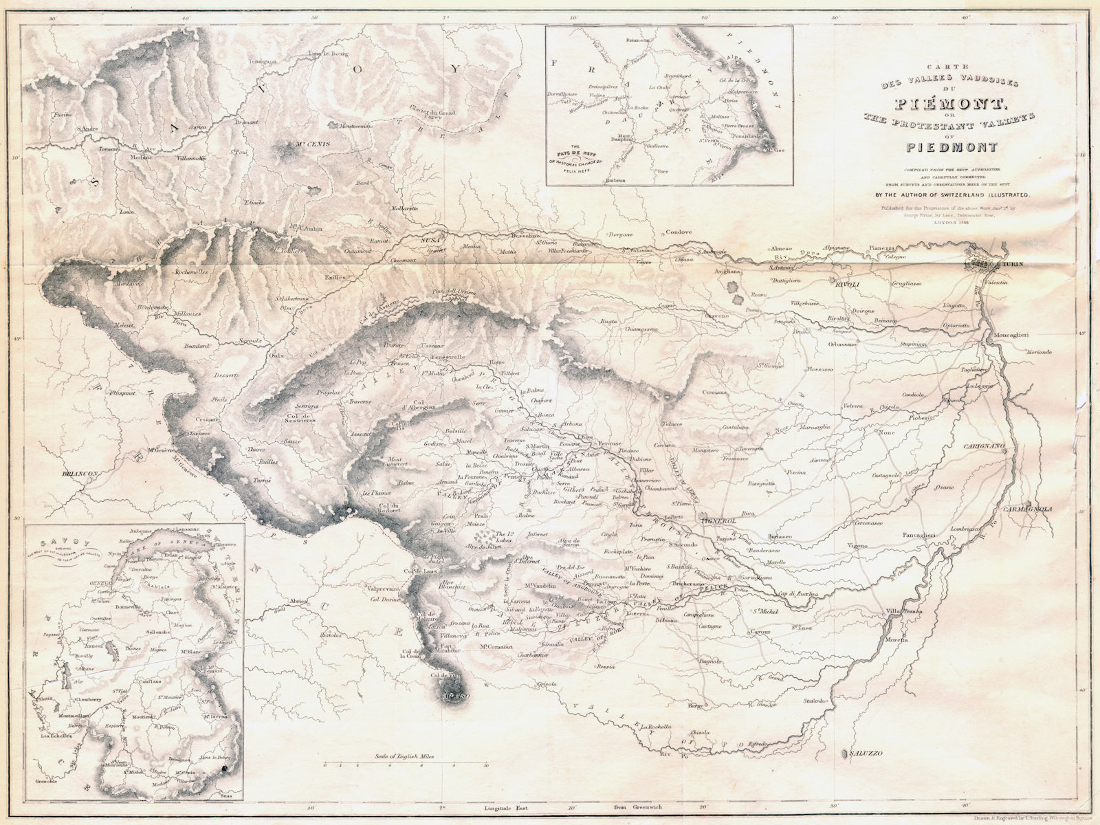 Associate Product PIEDMONT/PIEMONTE/SAVOIE. Waldenses. Protestant Valleys. Vaudoises.Alps 1838 map