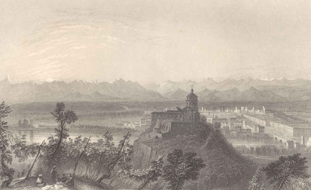 PIEDMONT/PIEMONTE. Turin Torino view. Alps. BARTLETT 1838 old antique print