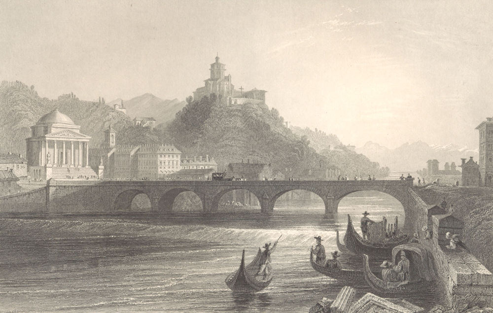 TURIN TORINO. Bridge over the Po. Santa Maria del Monte. Gondolas. BARTLETT 1838