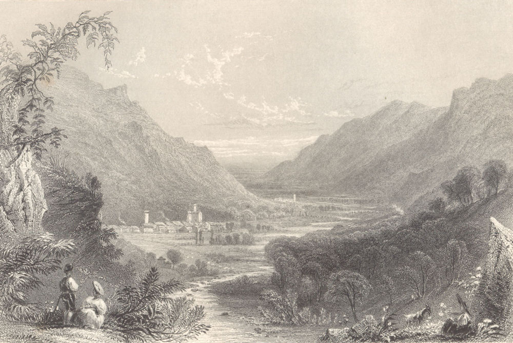 Associate Product PIEDMONT/PIEMONTE. View of Bobbio, and Val Pellice. BARTLETT 1838 old print