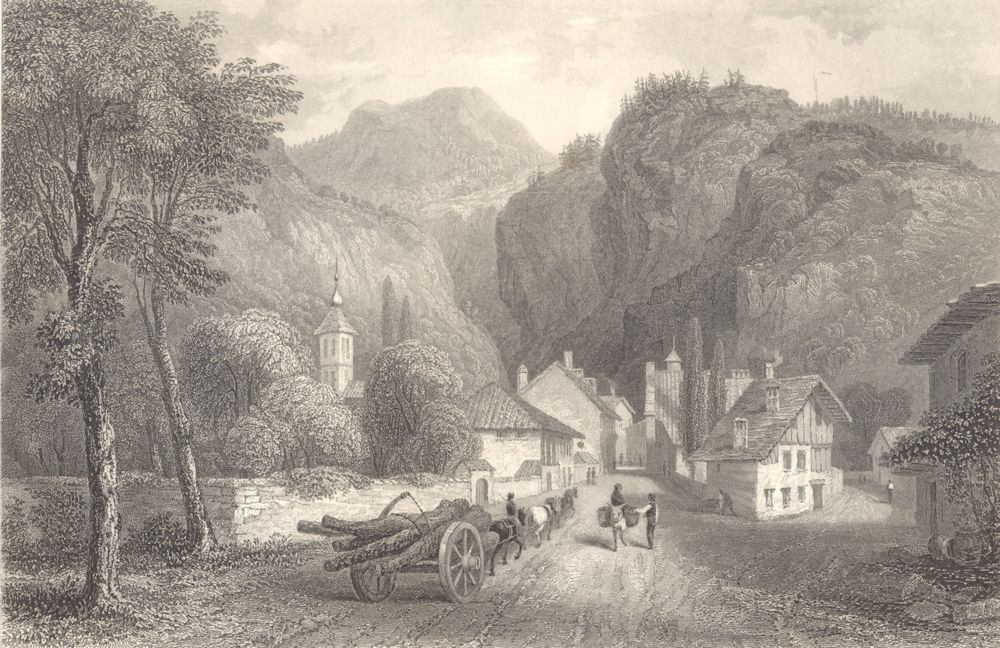 Associate Product HAUTE-SAVOIE. Cluses. Town view. Horses pulling timber wagon. Donkey 1838