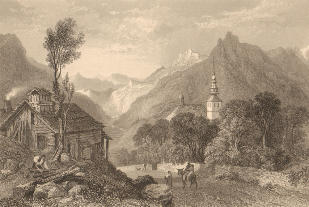 HAUTE-SAVOIE. Valley of Magland from Combloux. Church. Man sawing wood 1838