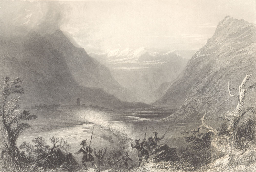 PIEDMONT/PIEMONTE. View of Salbertrand. Soldiers. BARTLETT 1838 print
