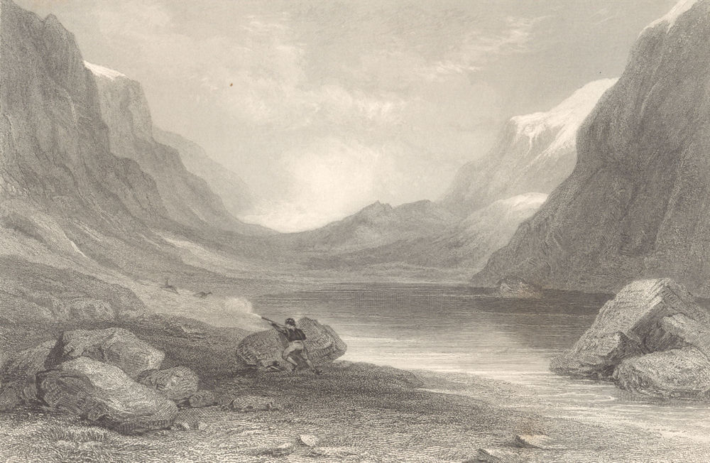 SAVOIE. Lac Noir on the Col Clapier. Man hunting deer 1838 old antique print