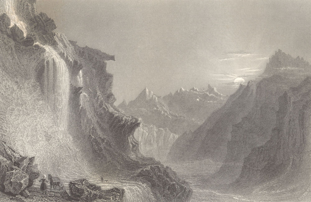 Associate Product HAUTES-ALPES. The Approach to Dormillouse. Waterfall. Donkey. BARTLETT 1838